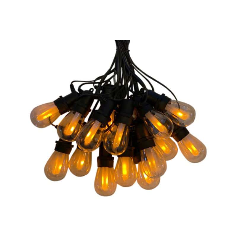 Ghirlanda luminoasa exterior, 15 becuri led suspendate, lumina calda cu efect de licarire (lumanare), 1600K, 15m, 3W, bec de rezerva