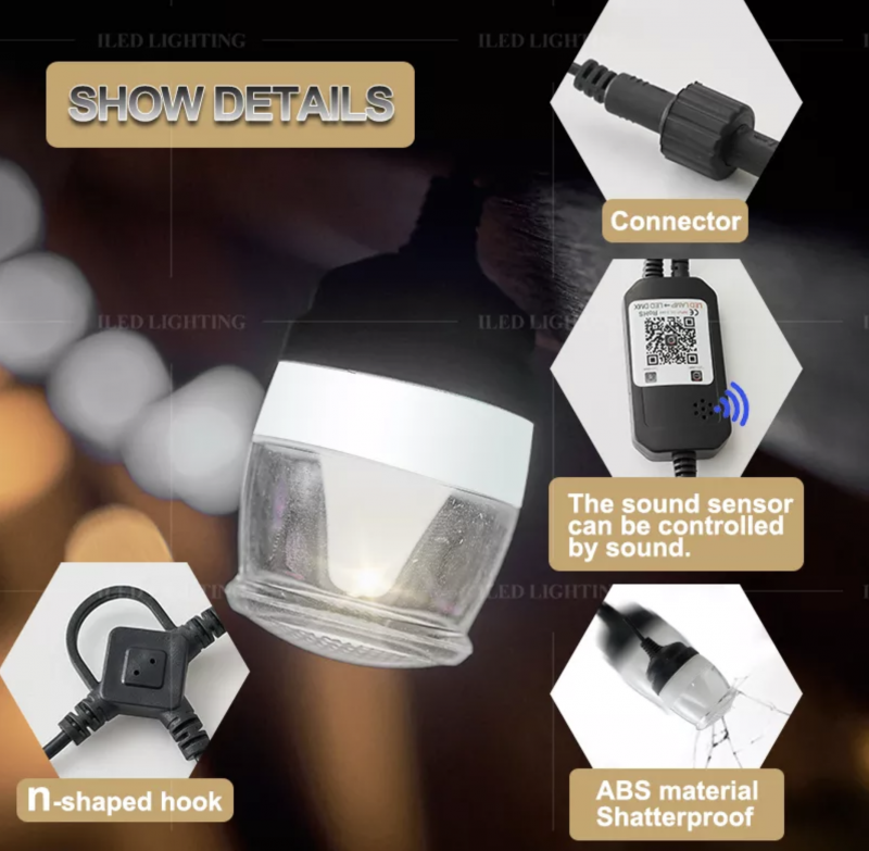 Ghirlanda luminoasa Smart RGB, 14 becuri led suspendate, 12 culori, 13.2m, 14W, IP65, telecomanda, sau control din aplicatie cu telefonul mobil - imagine 12